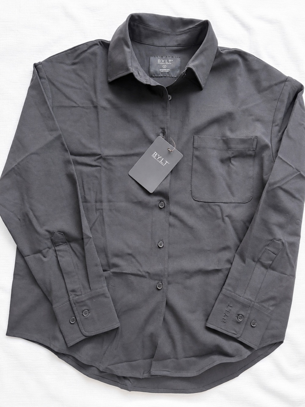 BYLT Premium Basics Millie Relaxed Button Down Shirt Black Small NWT